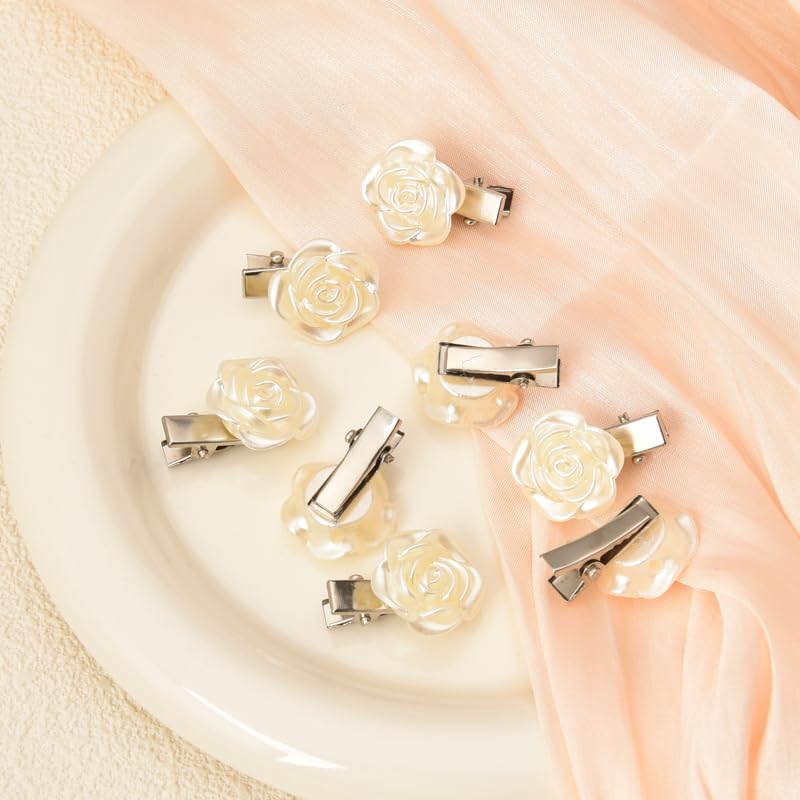 Miniatura 4 de Mini pinzas para el pelo de flores, pasadores de pelo de flores pequeñas para mujer, pinzas para el pelo de rosa blanca con pico de pato, accesorios