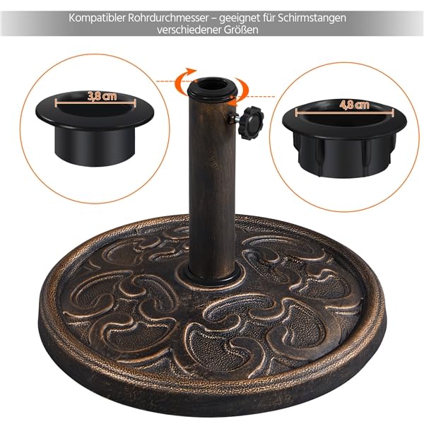 Yaheetech Sonnenschirmständer Balkonschirmständer Marktschirmständer Sonnenschirmfuß Sonnenschirm Ständer für Sonnenschirmstöcke bis 38 mm / 48 mm, Bronze