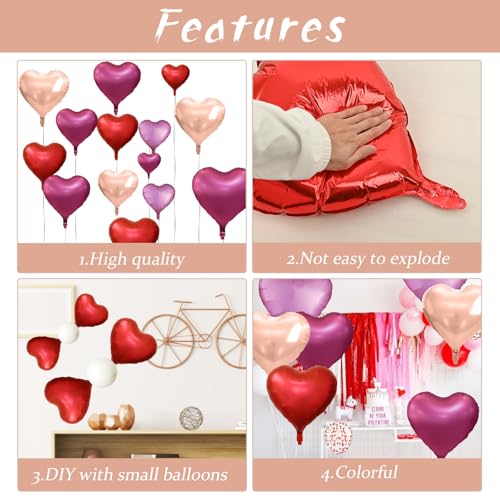 Image of Rose Gold and Pink Heart Balloons, 18 Inch Hot Pink Heart Shape Balloons Foil, 10 Pcs Rose Gold Pink Heart Balloon for Girls Women Valentines Day Birthday Wedding Baby Shower Bridal Party Decorations
