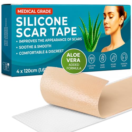 Silicone Scar Tape with Aloe Vera | Silicone Scar Sheets & Silicone Tape | C Section Scar Silicone Sheets Keloid Scar Treatment & Scar Tape for Surgical Scars | Medical Grade | 4cm x 1.2m