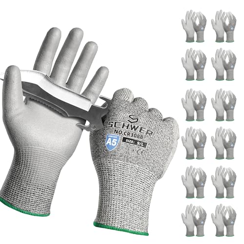 Schwer 12 Pairs ANSI A5 Cut Resistant Work Gloves, Cut