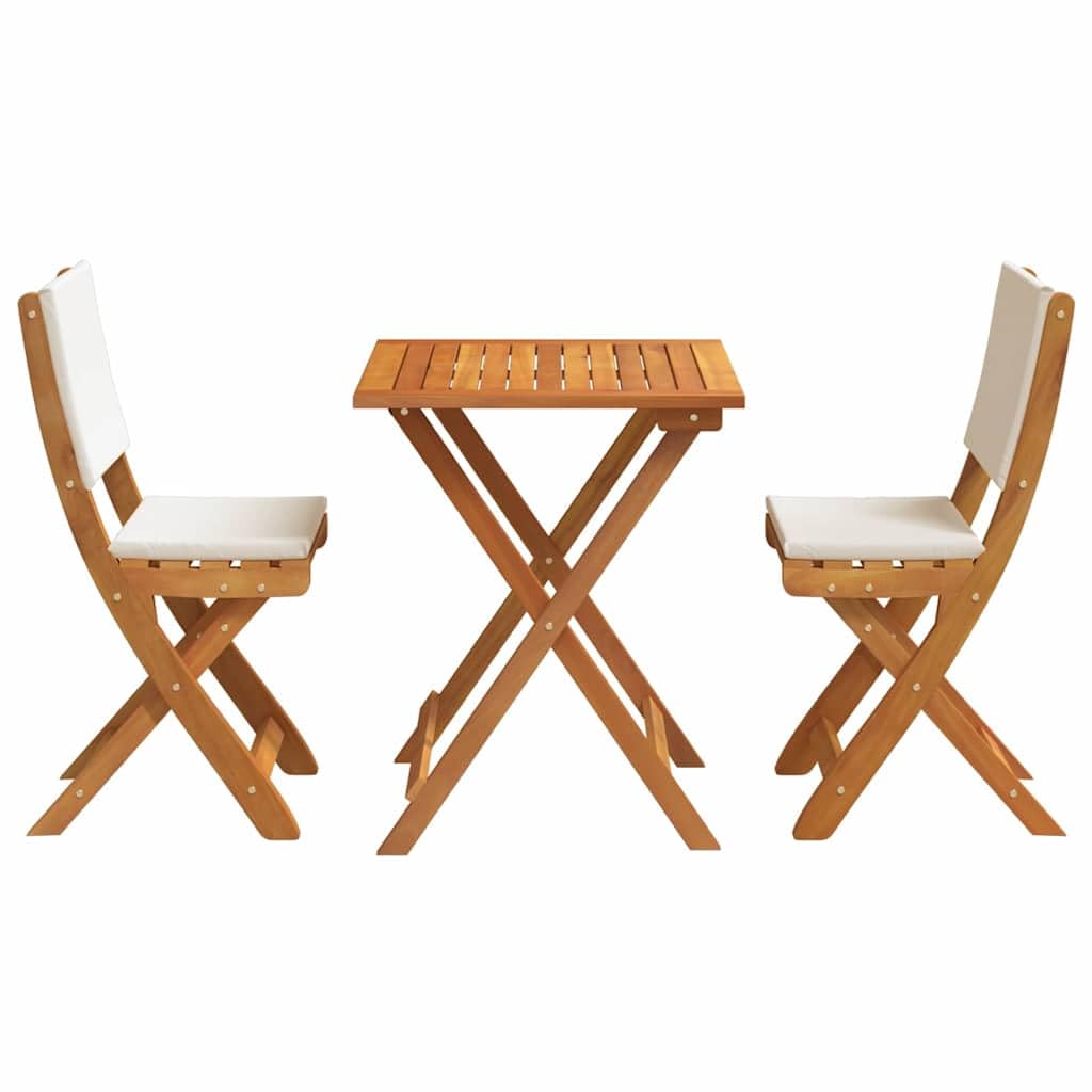 Juego de muebles de bistró con cojines de 3 piezas de madera maciza de acacia barnizada, plegable, para balcón, terraza, jardín, con set de exterior resistente a la intemperie y cómodos