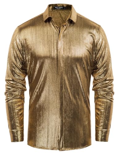 PJ PAUL JONES Men's 70s Disco Shirts Luxury Metallic Sequins Button Down Long Sleeve Party Shirt Nightclub Costume Tops2