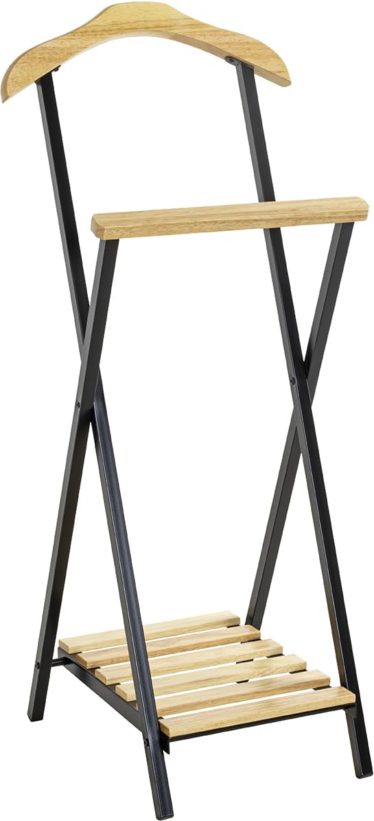 HAKU Servo Muto da uomo natura, nero, Legno massiccio, metallo - Dim. L 45 cm x A 110 cm x P 45 cm, Stile Tradizionale