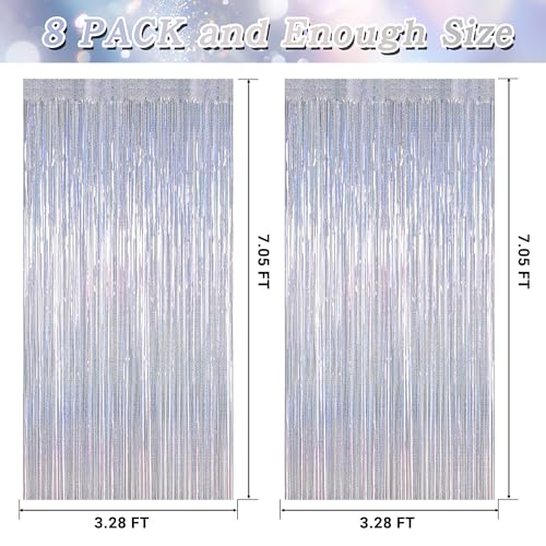 Image of ZATAYE 8 Pack Glitter Silver New Years Eve Foil Curtain Decorations | Glitter Silver, Metallic Foil, 3.28 x 7.05 FT, Tinsel Backdrop, Foil Curtain Streamer, New Years Eve Party