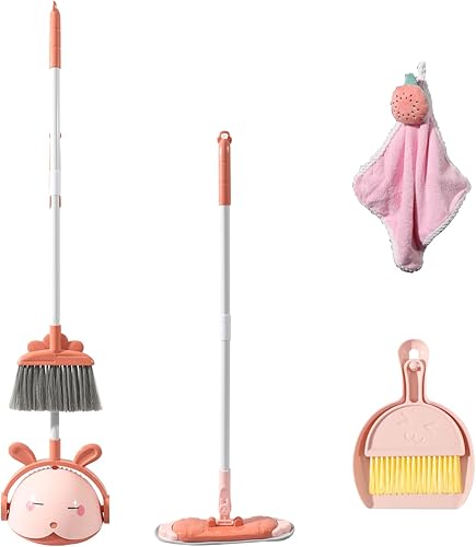 Midoneat Child Broom and Dustpan Set for Toddler , Mini Broom and Mop Set for Kids , Little Housekeeping Helper Set ,Pretend Home Cleaning Play Set