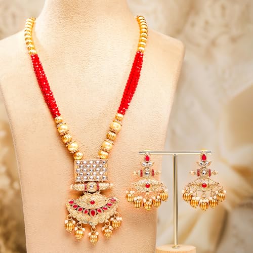 Image of Rubans Long Necklace Set Gold Plated Traditional Stylish Multicolour Jewellery Gift for Women & Girls