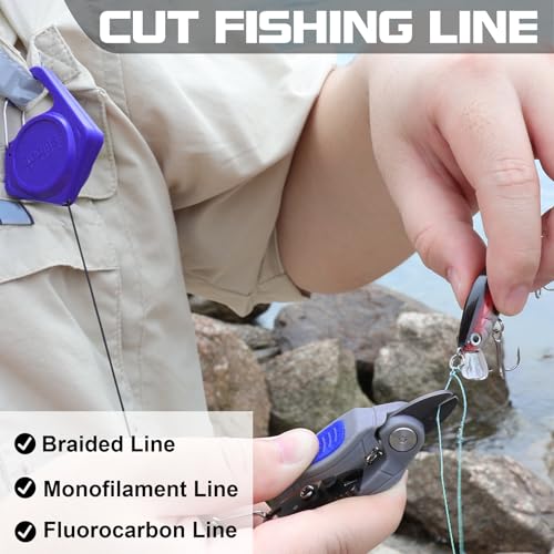 Image of Booms Fishing Line Cutter with Retractor: Mini Fishing Scissors for Braided Momo Fluoro Line - Braid Scissors Saltwater with Hook Eye Cleaner - Serrated Shears with Locking Feature, FR1