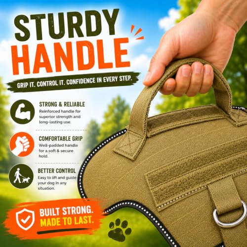 Image of Customized Tactical Dog Harness with Leash | Dog Training Belt with Name | Adjustable Size for Giant Dogs | Recommended for 25-40 Kg Pet (Khaki, L)