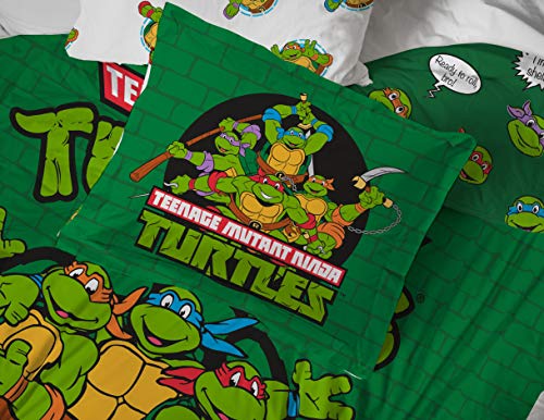 Image of Jay Franco Nickelodeon Teenage Mutant Ninja Turtles Green Bricks 5 Piece Twin Bed Set - Includes Reversible Comforter & Sheet Set Bedding - Super Soft Fade Resistant Microfiber