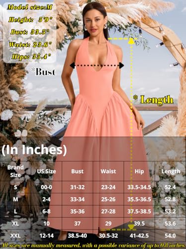 Image of ChiaoLezhee Deep V Neck Dress, Halter Maxi Dresses, Vacation Date Night, Sexy for Women Corset Flowy Wedding Guest Drop Waist