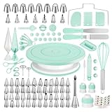 Kootek 158 Pcs Cake Decorating Kit with Cake Turntable, 64 Piping Tips, 50+2 Pastry Bags, Frosting Spatulas, Leveler, Scrapers, Fondant Molds, and More Baking Supplies Decorating Tools