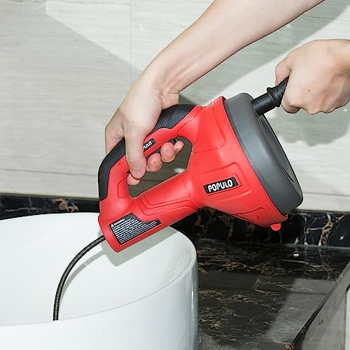 Populo PMDA7 Drain Auger, 23 Ft Snake Drain Clog Remover, Heavy Duty Plumbing Snake Use Manually Or Powered For Kitchen, Bathroom, And Shower Sink, Snake Drain Hair Removal Tool With Drill Adapter And Glove thumb #4
