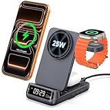 Supporto caricabatterie wireless 3 in 1 da 25 W, compatibile con MagSafe, stazione di ricarica magnetica da viaggio pieghevole con orologio per iPhone 17/16/15, Apple Watch, Air Pods, SwanScout 708M
