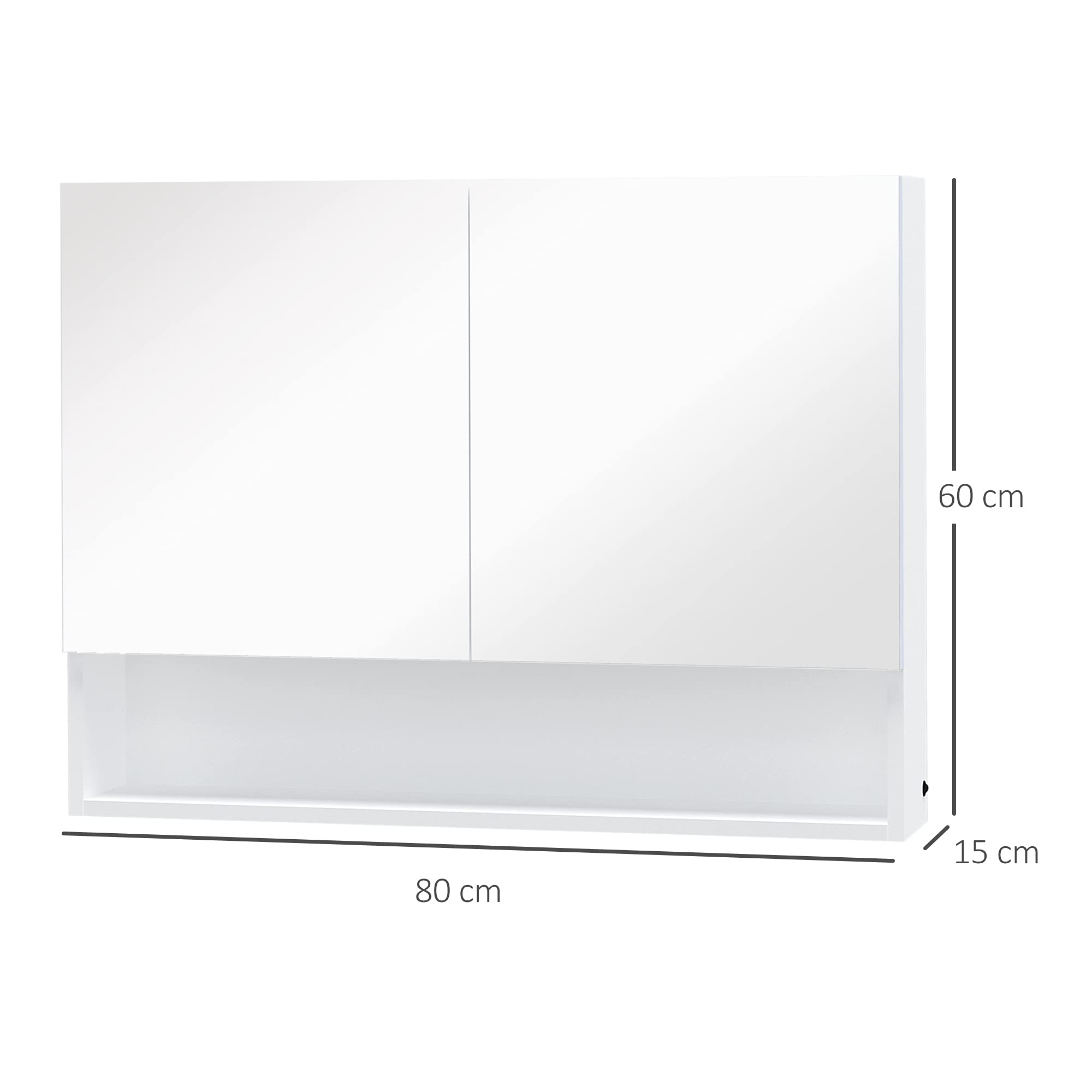 HOMCOM Specchio Bagno Contenitore con Luci a LED, Armadietto con Specchio a Muro, Ripiano Aperto e Ripiano Interno Regolabile, in Vetro e MDF, 80x15x60cm