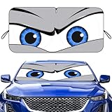 Car Windshield Sun Shade, Funny Eyes Sun Visor, Wear-Resistant Black Tape, Foldable 59‘’x27.5‘’/63''x31.5''