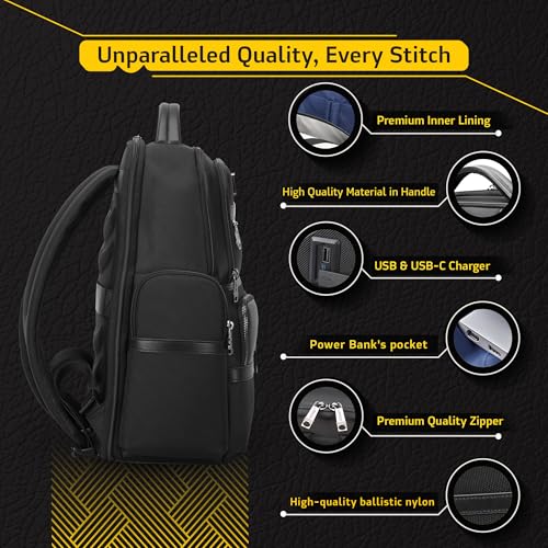 Laptop Business Backpack for Men & Women, Work Backpack Fits 15.6 Inch, Premium Quality Travel Bag with USB Charging Port, Water-Resistant, Durable Ballistic Nylon, Bookbag with Multiple Pockets4