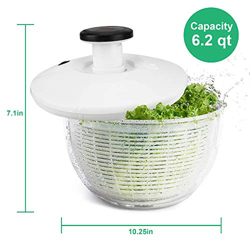 Salad Spinner, ENLOY Large 6.2 Quart Fruits and Vegetables Washer, One-Hand Pump Operation Dryer with Bowl, Compact Storage Strainer Perfect for Washing & Drying Leafy Vegetables