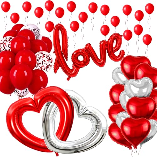 Fangoo Valentinstag Dekoration Set Herz Folienballon Rote Love Luftballons Romantisch Deko Konfetti Ballon Dekoration Romantisch Deko Set für Romantische Atmosphäre Heiratsantrag Valentinstag Deko