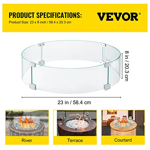 Vevor Fire Pit Wind Guard, 23 X 23 X 8 Inch Glass Flame Guard, Round Glass Shield, 1/4-Inch Thick Fire Table, Clear Tempered Glass Flame Guard, Aluminum Alloy Feet For Propane, Gas, Outdoor #TOP6