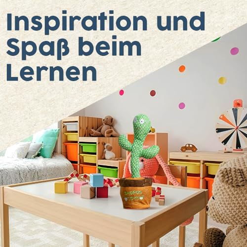 SHOPOS Tanzender Sprechender Kaktus ORIGINAL DEUTSCHE Version 2025 | Kinderlieder | Sicheres Spielzeug für Kleinkinder | Singender Kaktus Spielzeug Nachsprechen | Kinder Geschenk