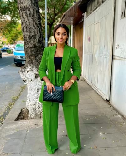 Women's 2 Piece Outfits Blazer Jacket and Wide Leg Pants Double Breasted Formal Suits for Women Casual Suit Sets2