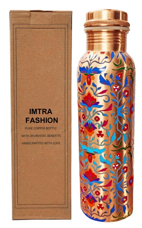 Bouteille d'eau en cuivre 950 ml Meenakari anti-fuite pour hydratation saine au quotidien
