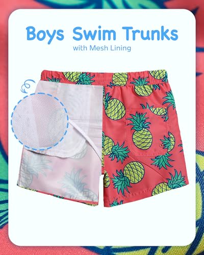Turnshine Boys Swim Trunks Toddler Swim Shorts with Mesh Lining Quick Dry Board Shorts Kids Bathing Suits Swimwear for 2-16T Pineapple Red-Yellow 14-16 Years — view 5