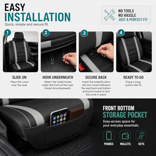Image of FH Group Car Seat Covers Front Set Gray Black Faux Leather Car Seat Cushions - Car Seat Covers for Low Back Seat, Universal Fit, Automotive Seat Covers, Airbag Compatible for SUV, Sedan