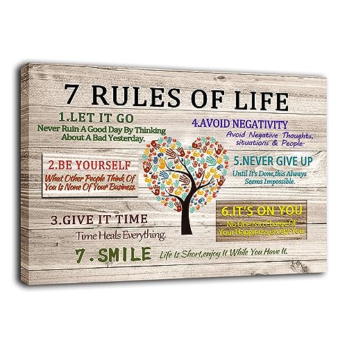 WHAOMIOT Impression sur toile inspirante 7 règles de vie - Décoration d'intérieur inspirante et réconfortante - 61 x 40 cm - Cadre prêt à accrocher