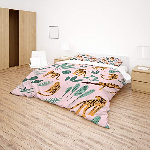Parure de lit housse de couette feuille de léopard polyester doux - 5