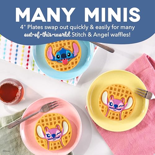 Image of Disney Dash MultiMaker Mini System Removable Plate Set - Ceramic Coating Replacement Plates for Waffle Breakfast - Waffle Maker Not Included - 4-Inch - 2-Pack - Stitch & Angel