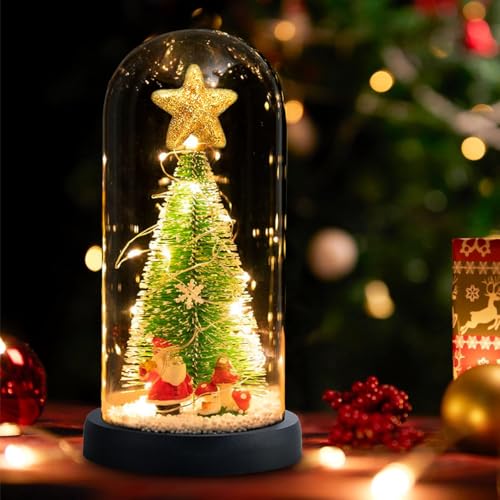 クリスマスツリー ガラスドーム 卓上 電池式 LEDライト ミニツリー クリスマス飾り クリスマスギフト サンタスノーボール おしゃれ 装飾