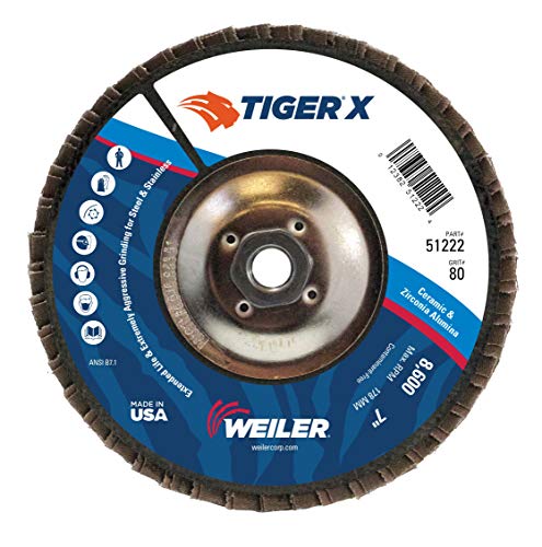 Tech Deals 🔥 Weiler 51222 Tiger X Flap Disc, Ceramic and Zirconia Alumina, Angled, Phenolic Backing, 80 Grit, 7", Made in The USA (Pack of 10)