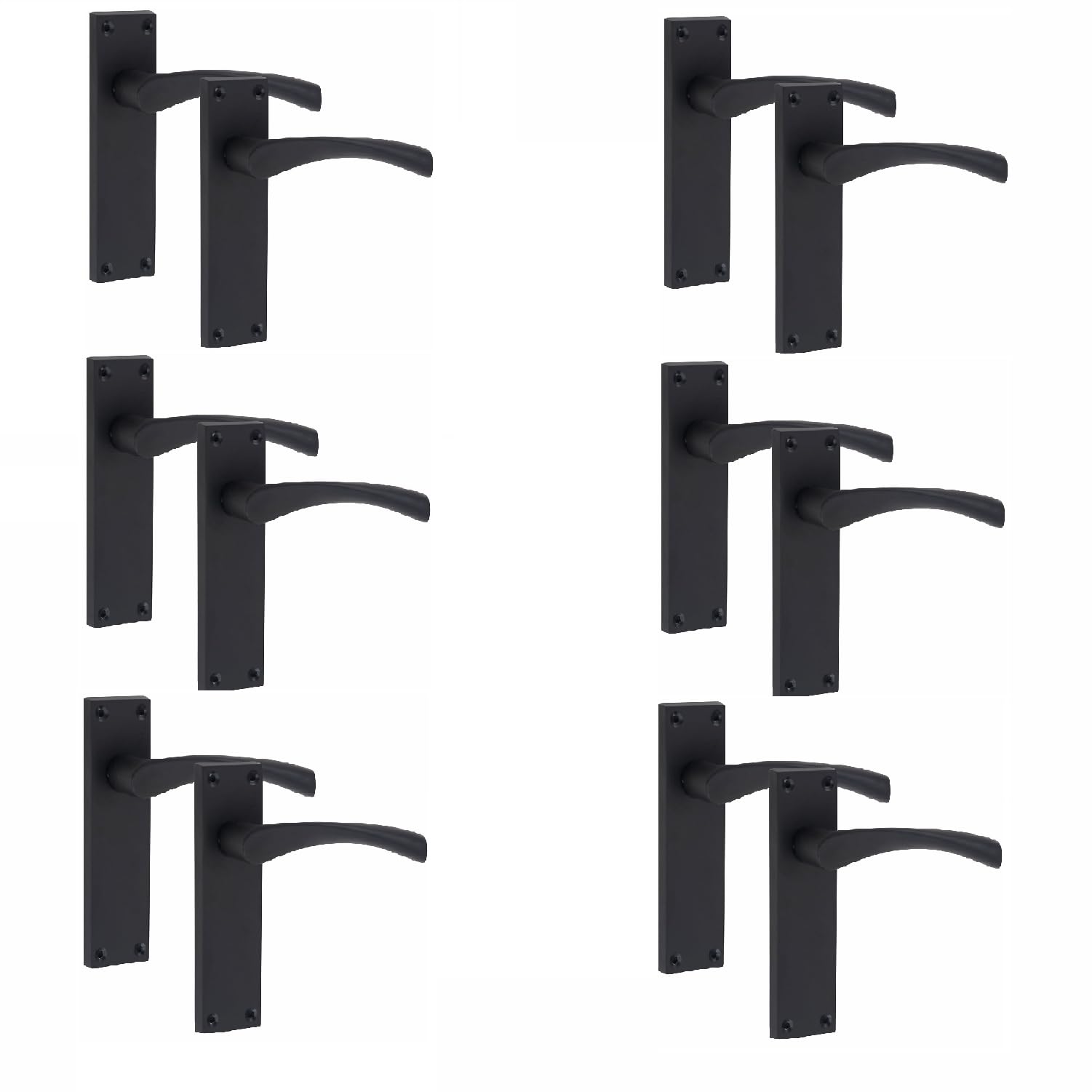 Golden Grace Matt Black Victorian Scroll Astrid Door Handles Latch In Finish, 6 Pairs - 150Mm X 40Mm Backplate