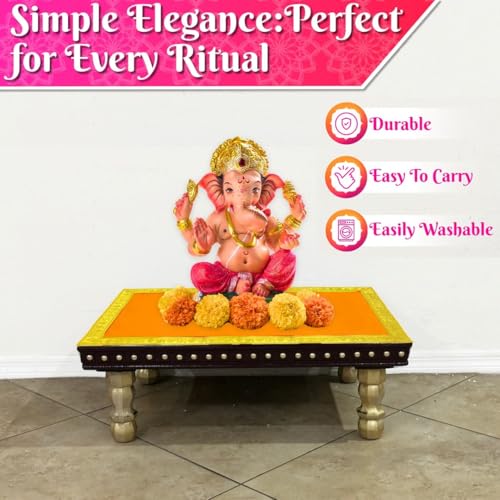 Image of Bhakti Lehar (9 x 13 Inch) Plain Orange Velvet Pooja Aasan for God Idol /Chowki Aasan Kapda Cloth for Temple Shelf Home Mandir, Ganesh Baithak and God Idol Sitting - Pack of 2