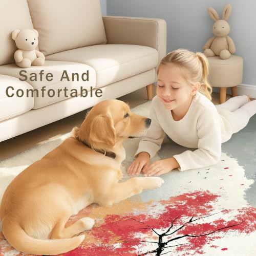 Tapis de montagne cerf feuilles rouges 50x80 lavable en machine - 5