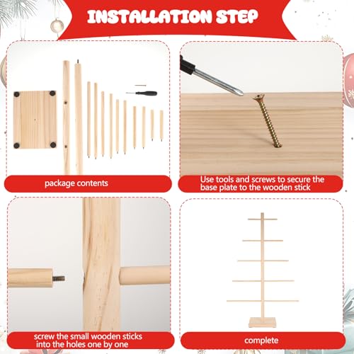 HFYZZ 32.5 Inch Christmas Tree Ornament Stand Holder with Arms Wooden Christmas Ornament Display Stand for Counter Top Ornaments Display Farmhouse Holiday Home Decor