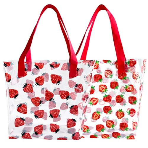 Kasepie 1 piece Strawberry pattern Large clear Tote work bags for Women Travel Shoulder Beach Bag Waterproof Beach Bag4