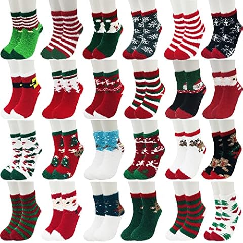 24 Pairs Christmas Fuzzy Cozy Socks for Women Teen Girls Plush Fluffy Slipper Holiday Sleeping Santa Socks Gifts Cover