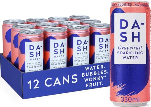 Agua DASH Pomelo- 12 x Agua mineral natural con gas sabor Pomelo- Sin azúcar, sin edulcorantes, sin calorías - (12 latas x 330ml)
