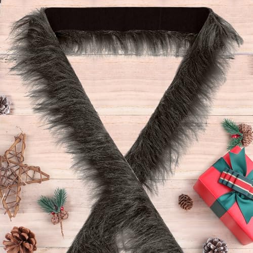 Plüsch Precut Strips Fellimitat 5 x 180 cm Kunstfell Basteln Meterware Fell Stoff Flauschiges Plüsch Bastelfell für Zwergenbart Weihnachtsmann Haar Wichtel Cosplay DIY Basteldekoration (Dunkelbraun)