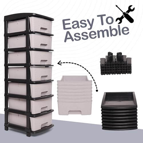 Image of Plastic Modular Drawer Storage Chest Of Drawers Organizer Storage Box, Large Stomo Racks For Multipurpose Anti-slip Shoes Organizers (Grey, 7 Layer)