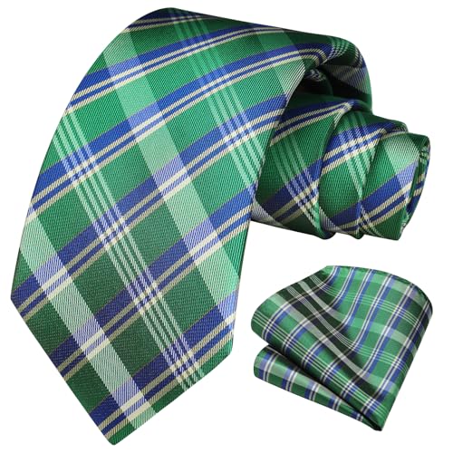 Image of HISDERN Ties for Men Formal Business Plaid Checked Mens Ties and Pocket Square Set Classic Wedding Necktie Handkerchief