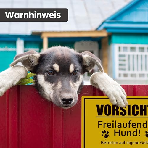 SL group - 1 Schild 'Vorsicht! Freilaufender Hund!' 30 x 20 cm aus stabiler PVC Kunststoff-Platte - Warnschild Achtung Wachhund Betreten auf eigene Gefahr - Warnung vor freilaufenden Hunden