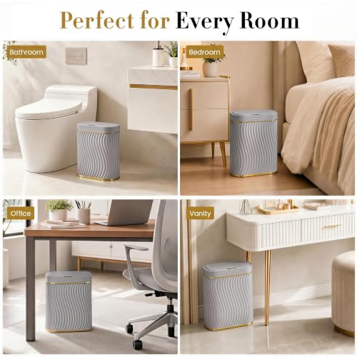 Image of Ogikey Bathroom Small Trash Can with Automatic Touchless Lid, 2.6 Gallon Smart Garbage Can Narrow Waterproof Trash Bin for Bedroom, Office, Living Room (2.6 Gallon-Grey)