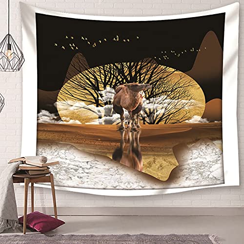 Tapiz de pared decorativo marrón y negro de 150x130 cm inspirado en el atardecer 3