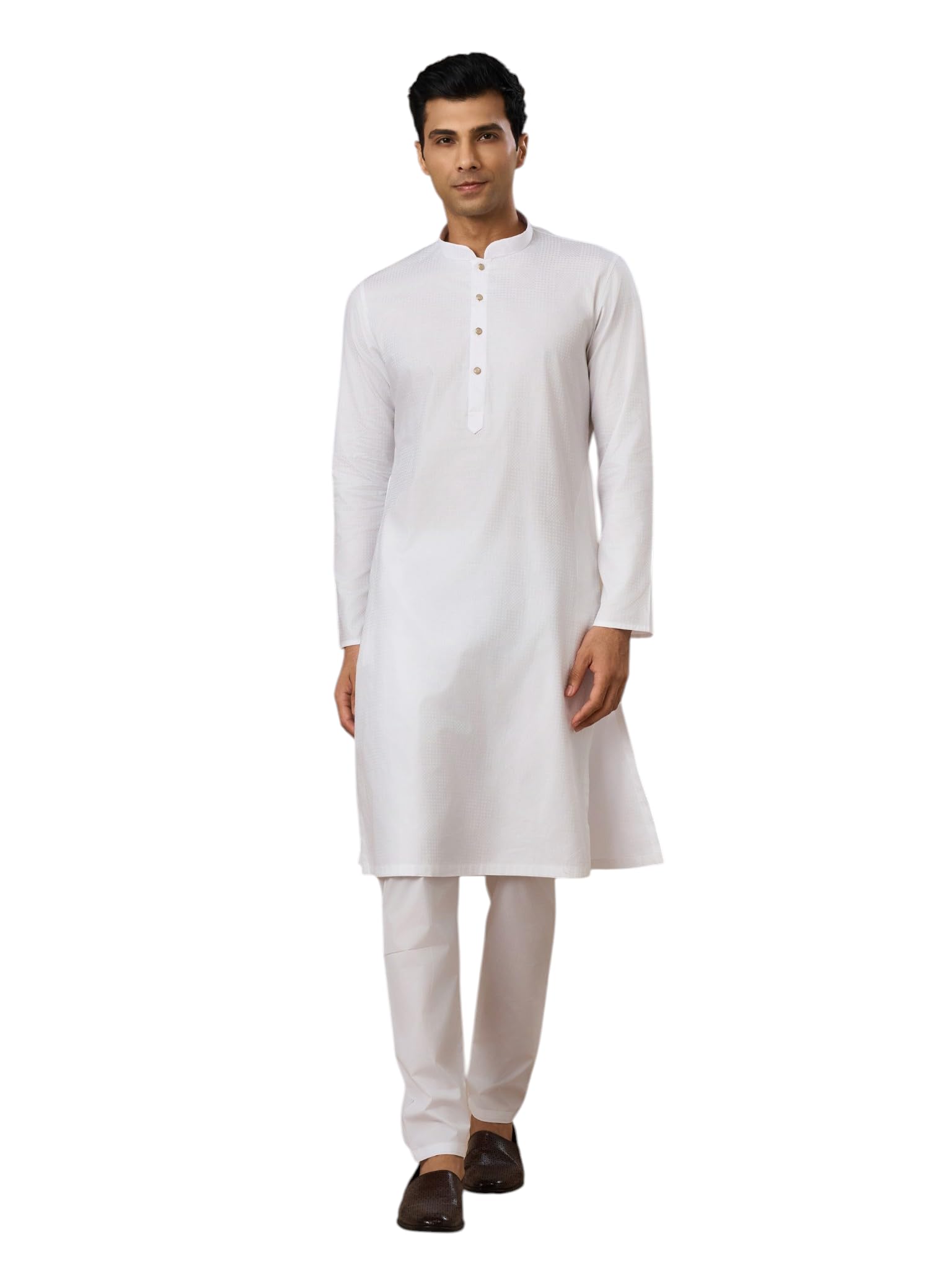 Men's Cotton Self-Textured Buttoned Kurta Pyjama Set (2pcs)-image-17