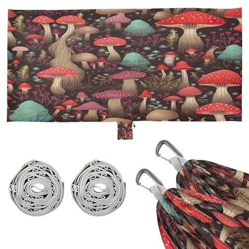 SDMKA Colorful Mushrooms Camping Hammock, 330 lbs with 2 Tree Straps, Carry Bag, Single Portable Hammock for Outdoor/Indoor, Hiking, Beach, Backpacking, Travel