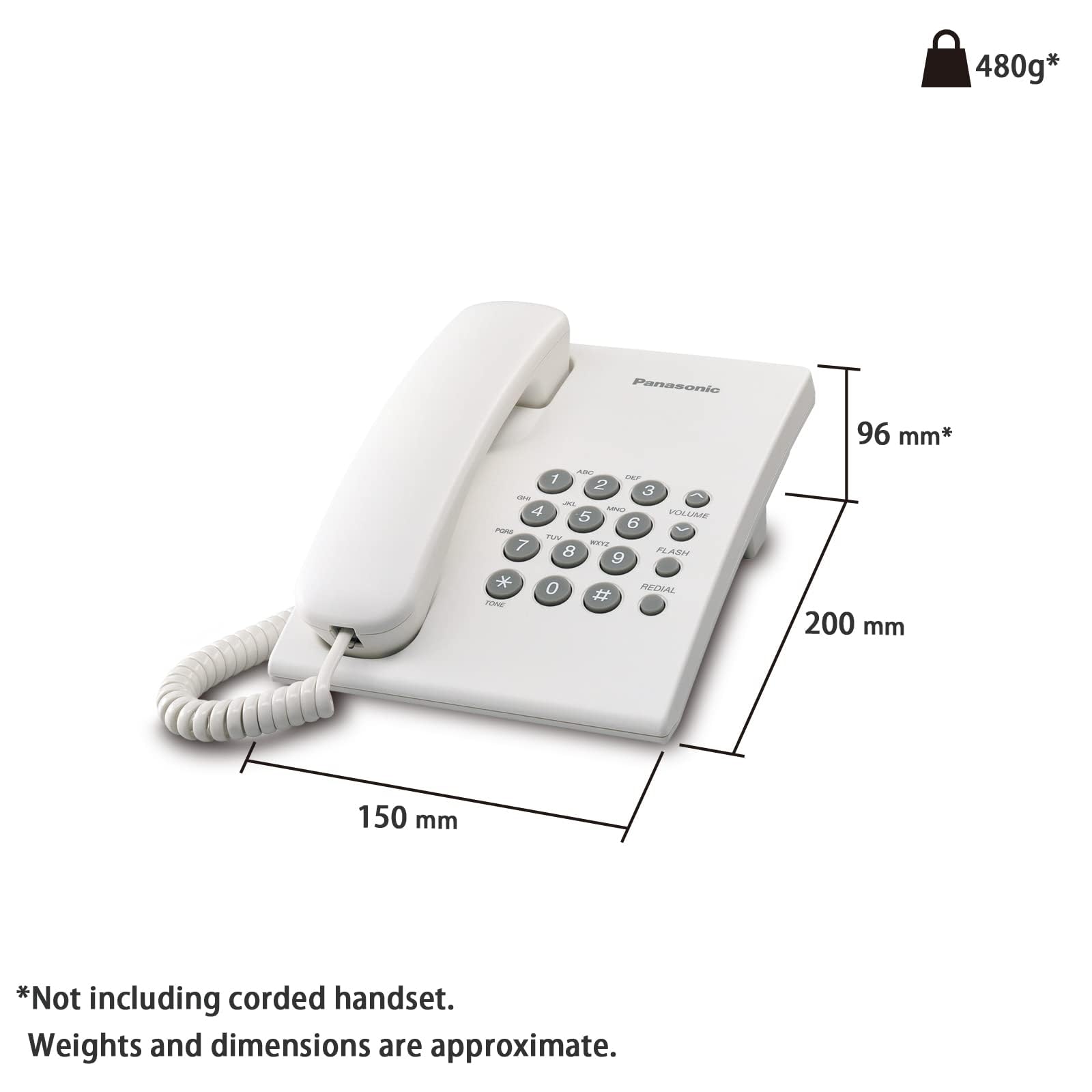 Panasonic Corded KX-TS500FX 475 g, 150 x 200 x 96 mm, Baltas